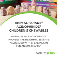 Thumbnail for NaturesPlus Animal Parade AcidophiKidz, Berry Flavor - 90 Chewable, Animal-Shaped Tablets - with Probiotics, FOS & Grape Seed - 90 Total Servings