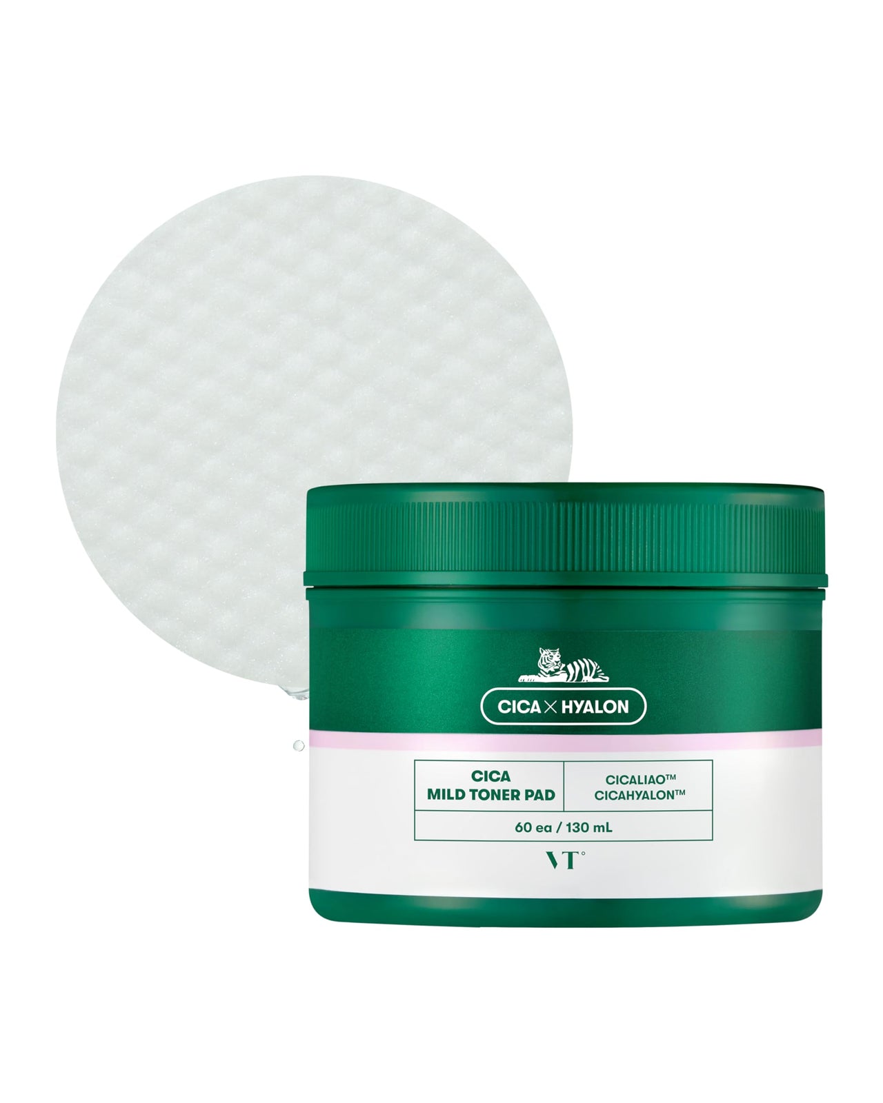 VT COSMETICS CICA Mild Toner Pad (60 Pads) - Exfoliating, Hydrating, Soothing, pH Balancing With BHA, Centella Asiatica Extract, Hyaluronic Acids for Daily Facial Use