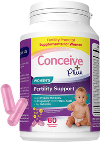 Thumbnail for CONCEIVE PLUS Women's Fertility Support: Conception Fertility Supplement for Her, Aids Hormonal Balance, Folic Acid, B1 B2 B3 B6 B12, Zinc, Biotin, Non-GMO, Vegan Prenatal Vitamin, 30 Days