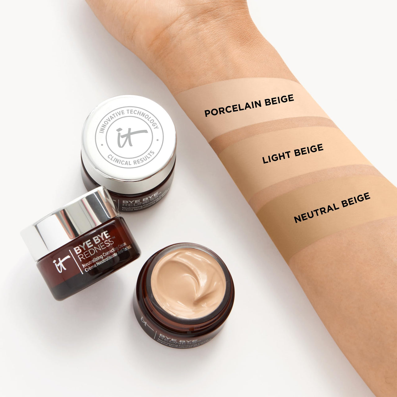 IT Cosmetics Bye Bye Redness Full Coverage Color Correcting Cream (Light Beige) - Redness Neutralizing Tinted Face Moisturizer, 12HR Hydration, Hyaluronic Acid, Colloidal Oatmeal - 0.37 fl oz