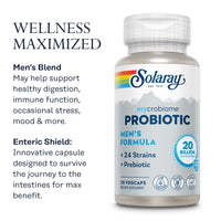 Thumbnail for SOLARAY Mycrobiome Probiotic Mens Formula, Probiotics for Men, Gut Health, Digestion, Immune Function & More, 20 Billion CFU Mens Probiotic, 24 Strains Plus Prebiotic, 30 Servings, 30 VegCaps