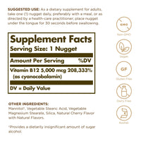 Thumbnail for Solgar Vitamin B12 5000 mcg - 30 Nuggets - Promotes Nervous System Health - Non-GMO, Vegan, Gluten & Dairy Free - 30 Servings