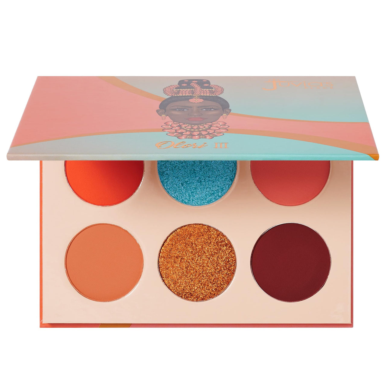 Juvia's Place Olori III Eyeshadow Palette, 6 Shades of Coral, Browns and Bronzes with a Pop of Rich Blue, Matte and Shimmers