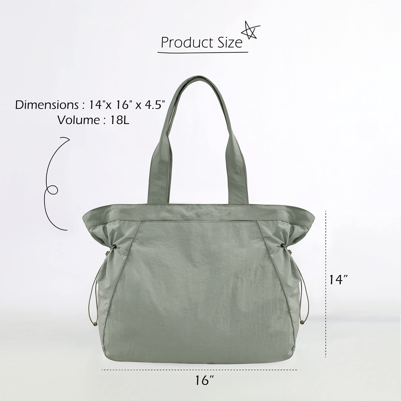 ODODOS 18L Side-Cinch Shopper Bags Lightweight Shoulder Bag Tote Handbag for Shopping Workout Beach Travel, Grey