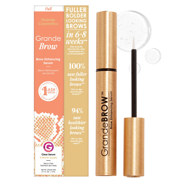 Grande Cosmetics GrandeBROW Brow Enhancing Serum for Fuller, Bolder, Looking Eyebrows - Brow Serum With Vitamins, Peptides, Antioxidants, Amino Acids, Cruelty Free - 4 Month Supply (3 mL)