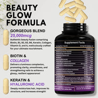 Thumbnail for VITBOOST Biotin with Hyaluronic Acid, Collagen and Keratin – 25000 mcg Hair Growth Vitamins for Men and Women – Nails and Skin, USA Made - Third Party Tested, B1, B2, B3, B6, B7 Complex - 60 Capsules