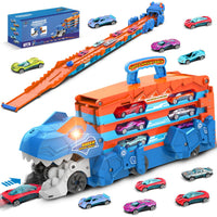 Thumbnail for TERRAMUS Dinosaur Transport Truck Toy for Kids - 3 in 1 Ejection Folding Track Toys w/Sound 8 Race Cars, Portable Vehicles Set Best Gift for Boys Girls 3 4 5 6 Years Old - Possesses Invention Patents