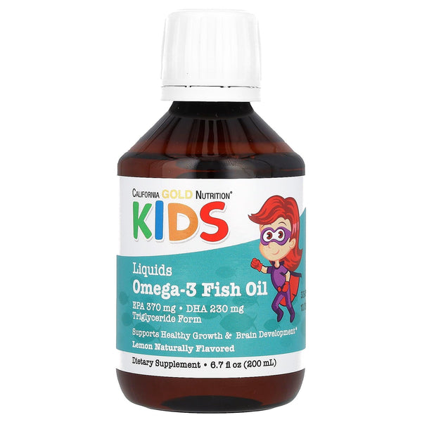 California Gold Nutrition Norwegian Kids Omega-3 Fish Oil, Natural Lemon, 6.7 fl oz. (200 ml)