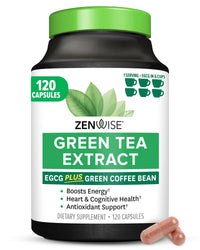 Thumbnail for Zenwise Health Green Tea Extract Capsules for Men & Women - EGCG Supplement with Green Coffee Bean Extract Boosts Energy & Memory - Immune Support for Skin, Brain & Hearth Health - Vegan - 120 Count