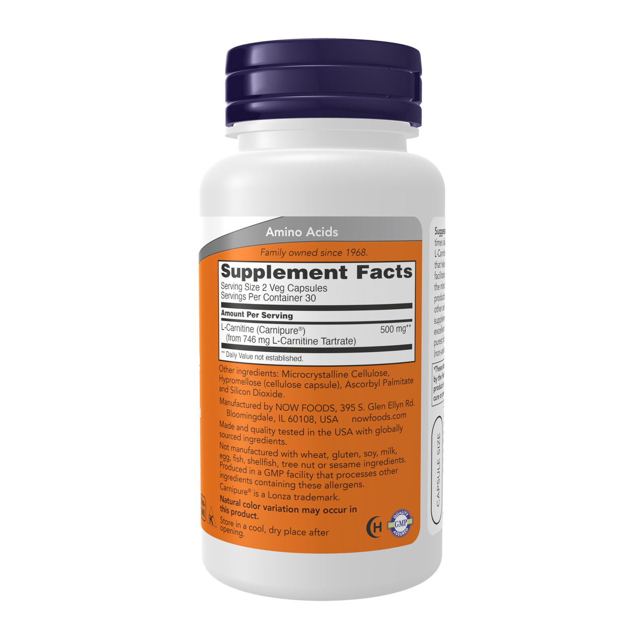 NOW Supplements, L-Carnitine 250 mg, Purest Form, Amino Acid, Fitness Support*, 60 Veg Capsules