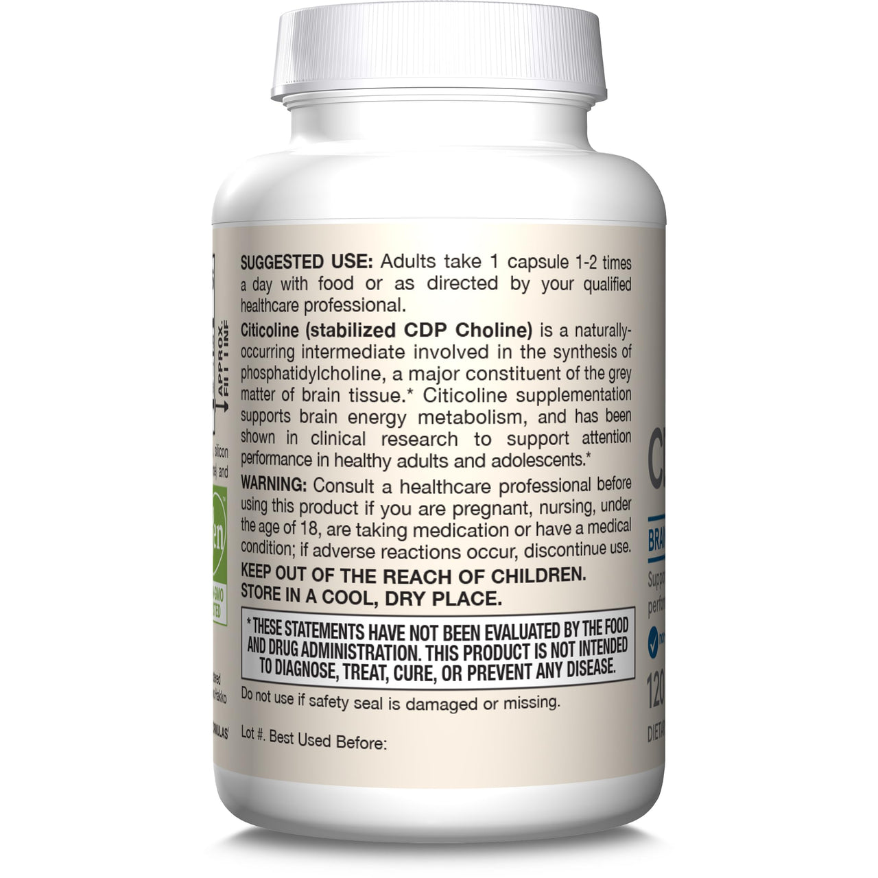 Jarrow Formulas Citicoline CDP 250 MG, CDP Choline Supplements, Support Brain Health, Performance and Memory, 120 Capsules, Up to a 120 Day Supply