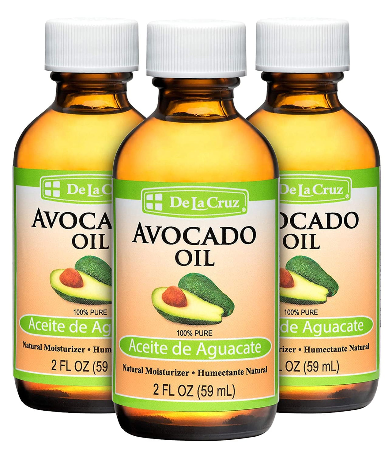 De La Cruz Avocado Oil - Expeller Pressed Pure 100% Avocado Oil for Hair and Body - Lightweight Body Oil for Dry Skin - 2 FL. OZ. (3 Bottles)
