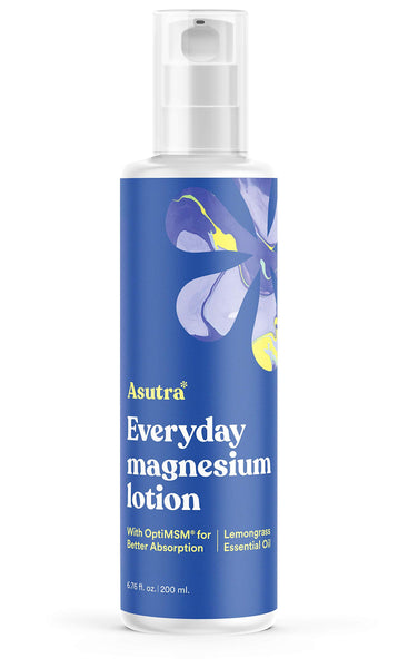 ASUTRA Everyday Magnesium Lotion with OptiMSM, 6.76 fl oz - Topical Magnesium, Rapid Absorption, Vitamins A and E, Shea Butter for Soft, Smooth Skin, Lemongrass Essential Oil