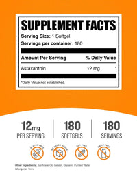 Thumbnail for BulkSupplements.com Astaxanthin 12mg Softgels - Astaxanthin Supplements, Antioxidant Source - Gluten Free, 1 Softgel per Serving, 180 Count (Pack of 1)