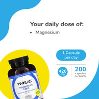 Thumbnail for Twinlab Magnesium Caps - High Absorption Magnesium Supplement to Support Leg Cramps Relief - Magnesium Capsules for Stress Relief, 420 mg, 200 Count - 1 Pack