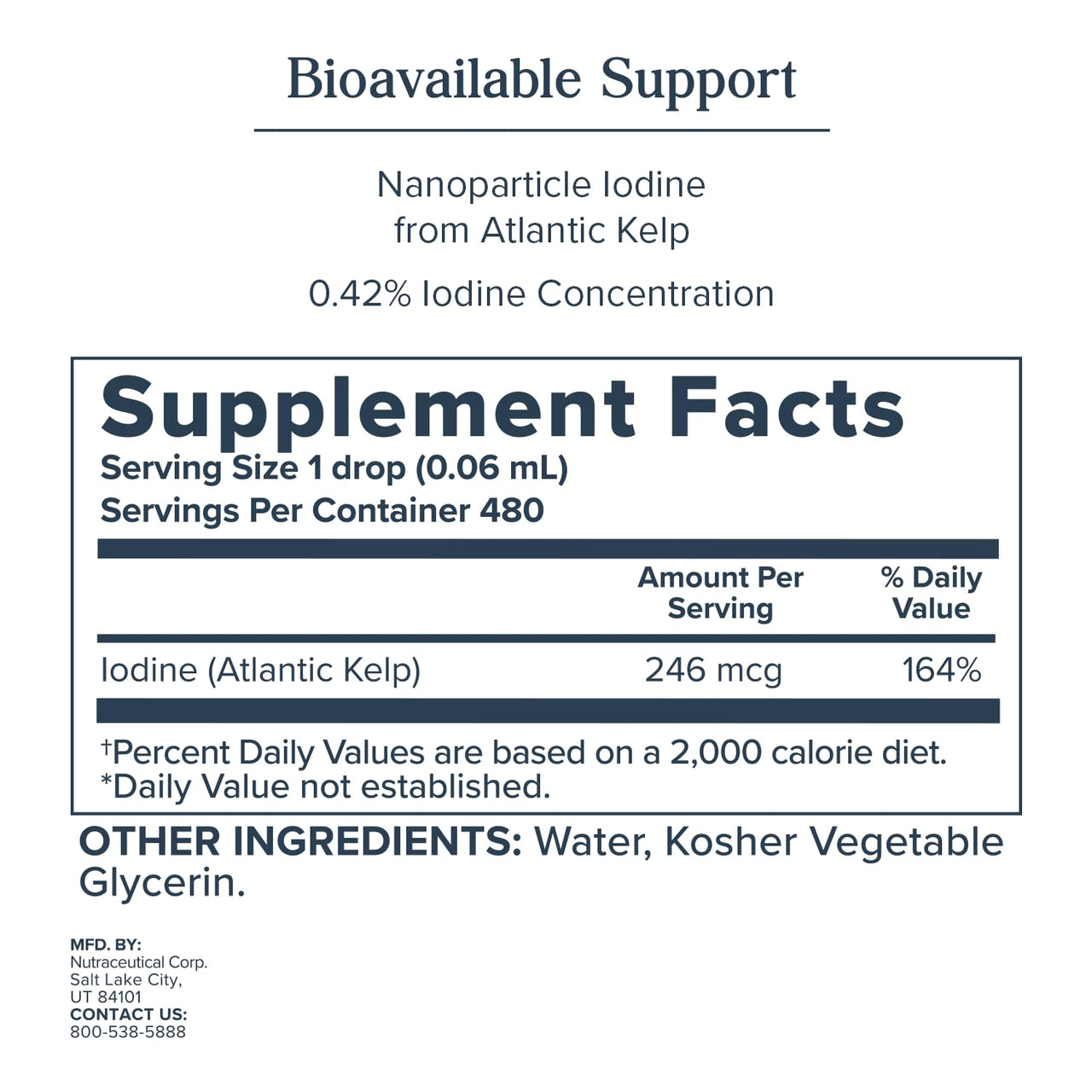 Heritage Store Nascent Colloidal Iodine Drops 246mcg, Liquid Supplement with Nascent Iodine from Atlantic Kelp, Bioavailable, Vegan, Approx. 480 Servings, 1oz