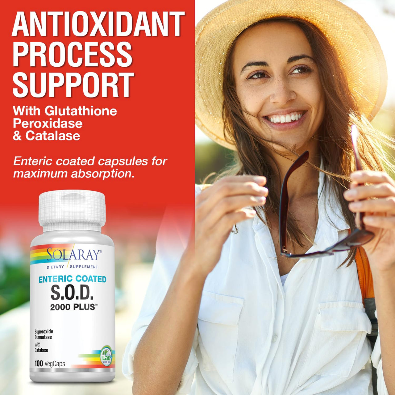 SOLARAY S.O.D. 2000 Plus - Superoxide Dismutase (SOD) and Catalase Antioxidant Supplement, Wellness Support - w/Green Tea Extract, Calcium, Rosemary, Grape Seed Extract, 60-Day Guarantee, 100 Servings