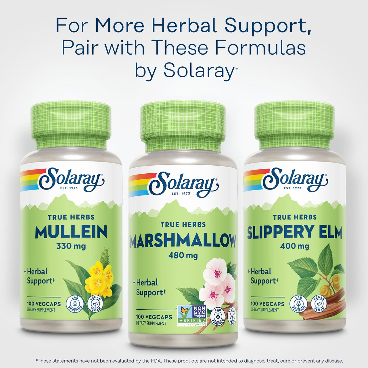 SOLARAY Marshmallow Root Capsules 480 mg - Soothing Herbal Support w/Whole Marshmallow Root - High in Mucilage Soluble Fiber, Vegan, Non-GMO, Lab Verified, 60-Day Guarantee, 100 Servings, 100 VegCaps