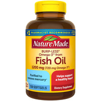 Thumbnail for Nature Made Burp-Less Fish Oil 1200 mg One Per Day, 120 Softgels, Fish Oil Omega 3 Supplement For Heart Health