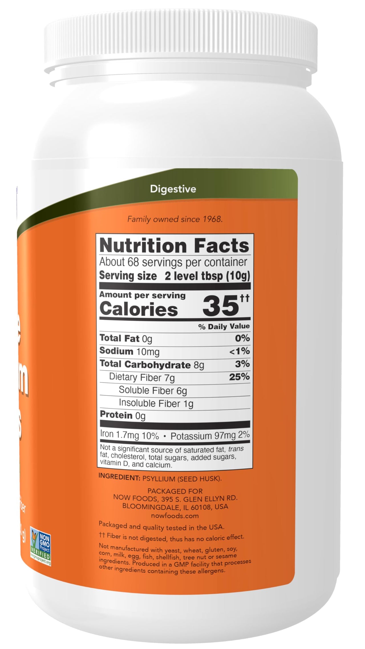 NOW Foods Supplements, Whole Psyllium Husks, Non-GMO Project Verified, Soluble Fiber, 24-Ounce