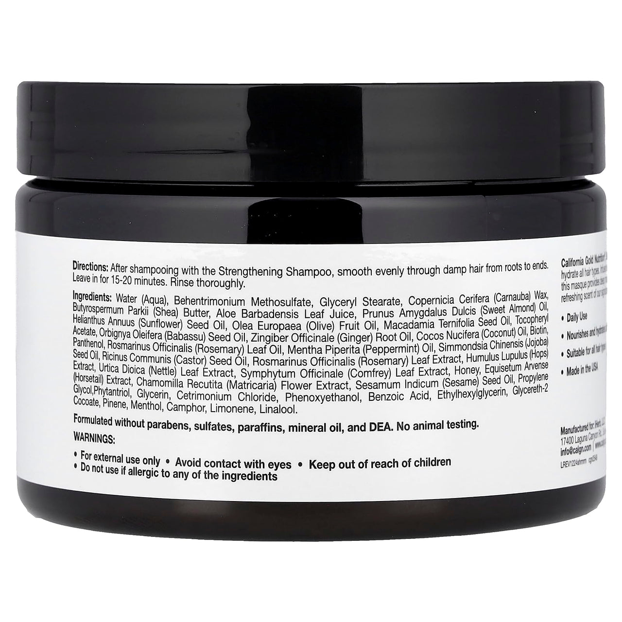 California Gold Nutrition Strengthening Hair Masque, Biotin, Rosemary Mint, 12 oz (340 g)
