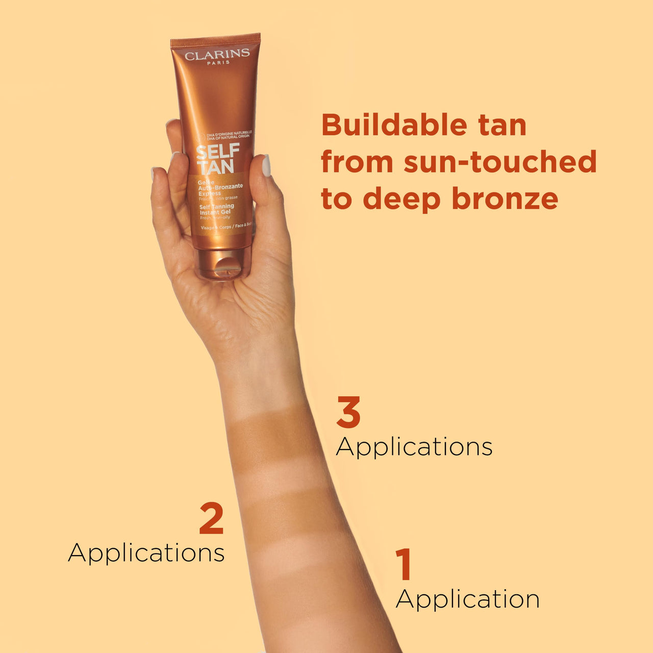 Clarins Self Tanning Tinted Gel | Self Tanner For Face and Body | Natural, Long-Lasting, Streak-Free, Buildable, Instant Tan* | Non-Staining and Fast Absorbing | Contains Glycerin | 4.2 Ounces
