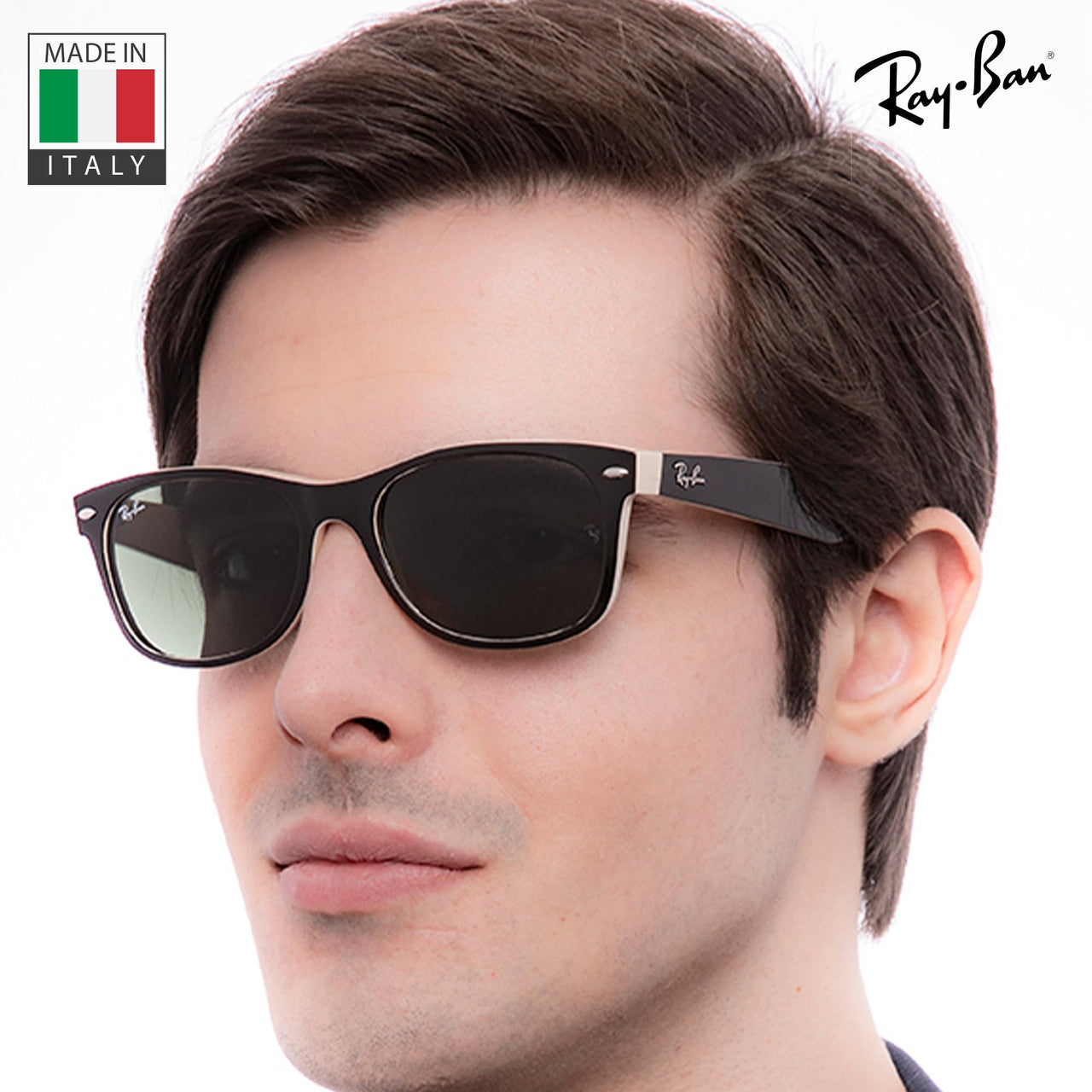Ray-Ban RB2132 NEW WAYFARER COLOR MIX Square Shaped Non-Polarized Sunglasses for Men & Women – Includes Official RAYBAN Eyewear Kit – Ideal Formal & Casual Wear Sunglasses – G-15 Green Lens