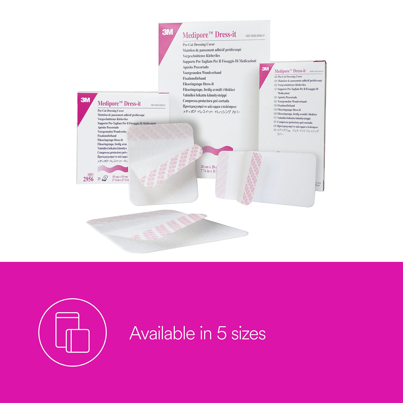 3M™ Medipore™ Dress-It Pre-Cut Dressing Covers 2957, 5 7/8 inch x 11 inch (15cm x 28cm), 3 sheets/pad, 25 pads/box