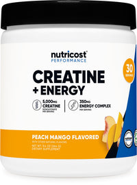 Thumbnail for Nutricost Creatine + Energy 30 Servings (Peach Mango Flavored) - 5,000mg Creatine Monohydrate + 350mg Energy Complex Per Serving
