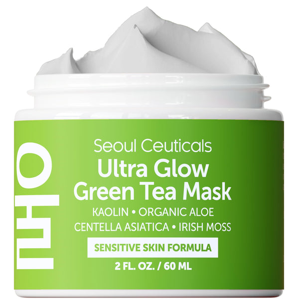 SeoulCeuticals Korean Skin Care Face Mask for Sensitive Skin - Korean Skincare Green Tea Wash Off Masks - K Beauty Face Masks - Aloe Vera Mask + Centella Asiatica Hydrating Facial Spa Mask 2oz