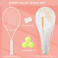 Thumbnail for MBFISH Tennis Racket - Super Value Set with Pre-Strung, Comfortable Handle, 27'' Tennis Racquet for Adults, Includes 3 Tennis Balls, 2 Overgrips and 1 Tennis Bag Coral Pink