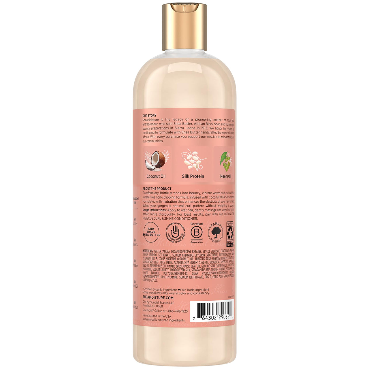 SheaMoisture Coconut & Hibiscus Curl & Shine Shampoo for Bouncy Curls, Frizz Control, 16 Oz