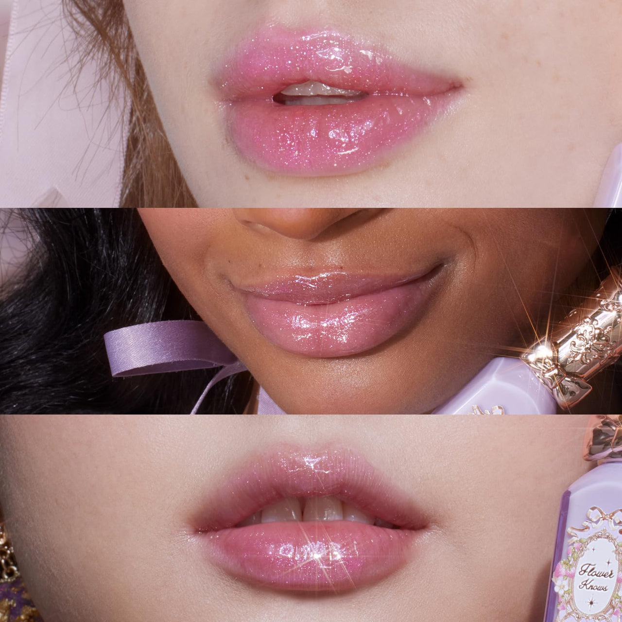 Flower Knows Violet Strawberry Rococo Glowy Lip Gloss,Moisturizing Shimmery Transparent Pink Plumping Lip Oil,Hydrating Lip Tint for Girls&Women,Vegan & Cruelty-Free,0.12 Fl Oz(G03 Berry Bomb)