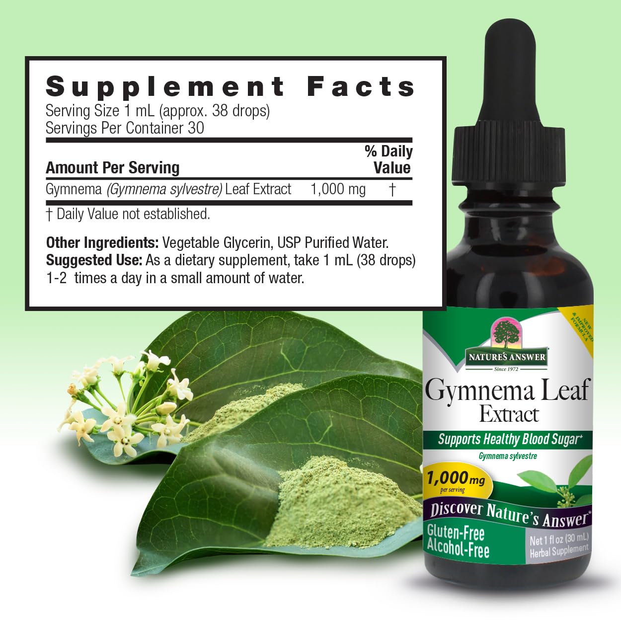 Nature's Answer Alcohol-Free Gymnema Leaf 1oz Extract | Gluten-Free | Non-GMO | Vegan | No Artificial Flavors or Preservatives | Single Count