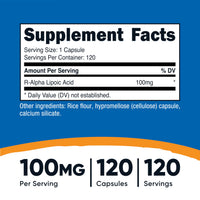 Thumbnail for Nutricost R-Alpha Lipoic Acid 100mg, 120 Capsules - Veggie Capsules, Non-GMO, Gluten Free