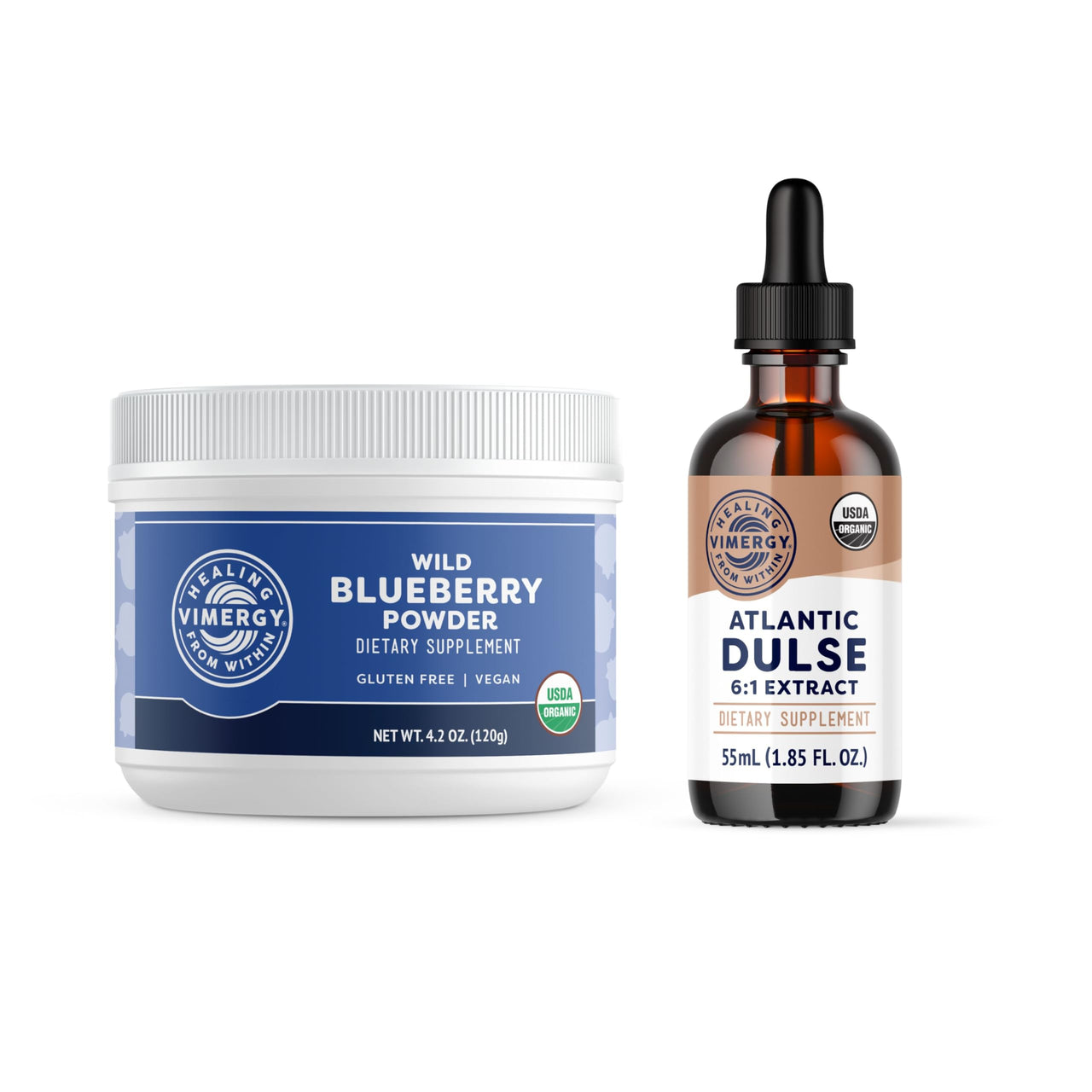 Vimergy Wild Blueberry Powder (120g) & Atlantic Dulse Liquid (55mL) Bundle