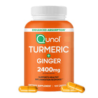 Thumbnail for Qunol Turmeric Curcumin with Black Pepper & Ginger, 2400mg Turmeric Extract with 95% Curcuminoids, Extra Strength Supplement, Enhanced Absorption, Joint Support Supplement, 105 Count