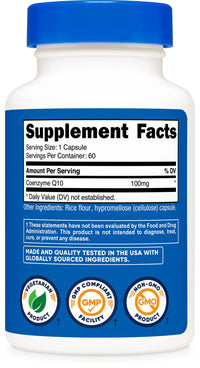 Thumbnail for Nutricost CoQ10 100mg, 60 Vegetarian Capsules, 60 Servings - Coenzyme Q10