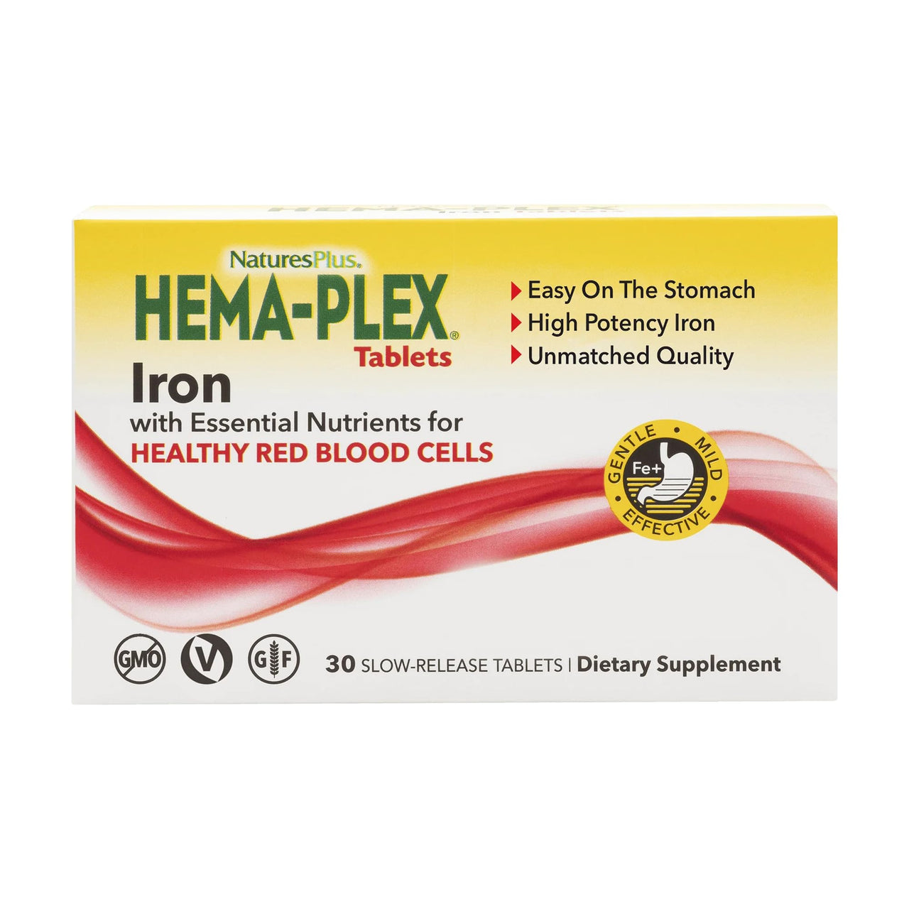NaturesPlus Hema-Plex Iron - 30 Slow-Release Tablets - 85 mg Chelated Iron - Total Blood Health - with Vitamin C & Bioflavonoids - Non GMO, Vegetarian & Gluten Free - 30 Servings