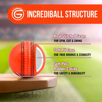 Thumbnail for ONEGlobal Soft Indoor Outdoor Incrediball Practice Cricket Ball | Rubber Cricket Ball with Soft Core & Real Stitched Seam | for Practice, Coaching, Honing Skills & Family Fun | 7 Colours (3-Orange)