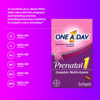 Thumbnail for ONE A DAY Women's Prenatal 1 Multivitamin including Vitamins A, C, D, B6, B12, Iron, Omega-3 DHA & more - Supplement for Before, During, & Post Pregnancy, 30 Ct (Pack of 1)(Packaging May Vary)