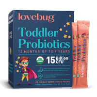 Thumbnail for Lovebug Kids Probiotic Powder with Prebiotic Fiber - Toddler Immunity Support & Constipation Relief - USDA Organic Probiotics for Childrens Gut & Digestive Health (Ages 1-4) - 30 Pack (Unflavoured)
