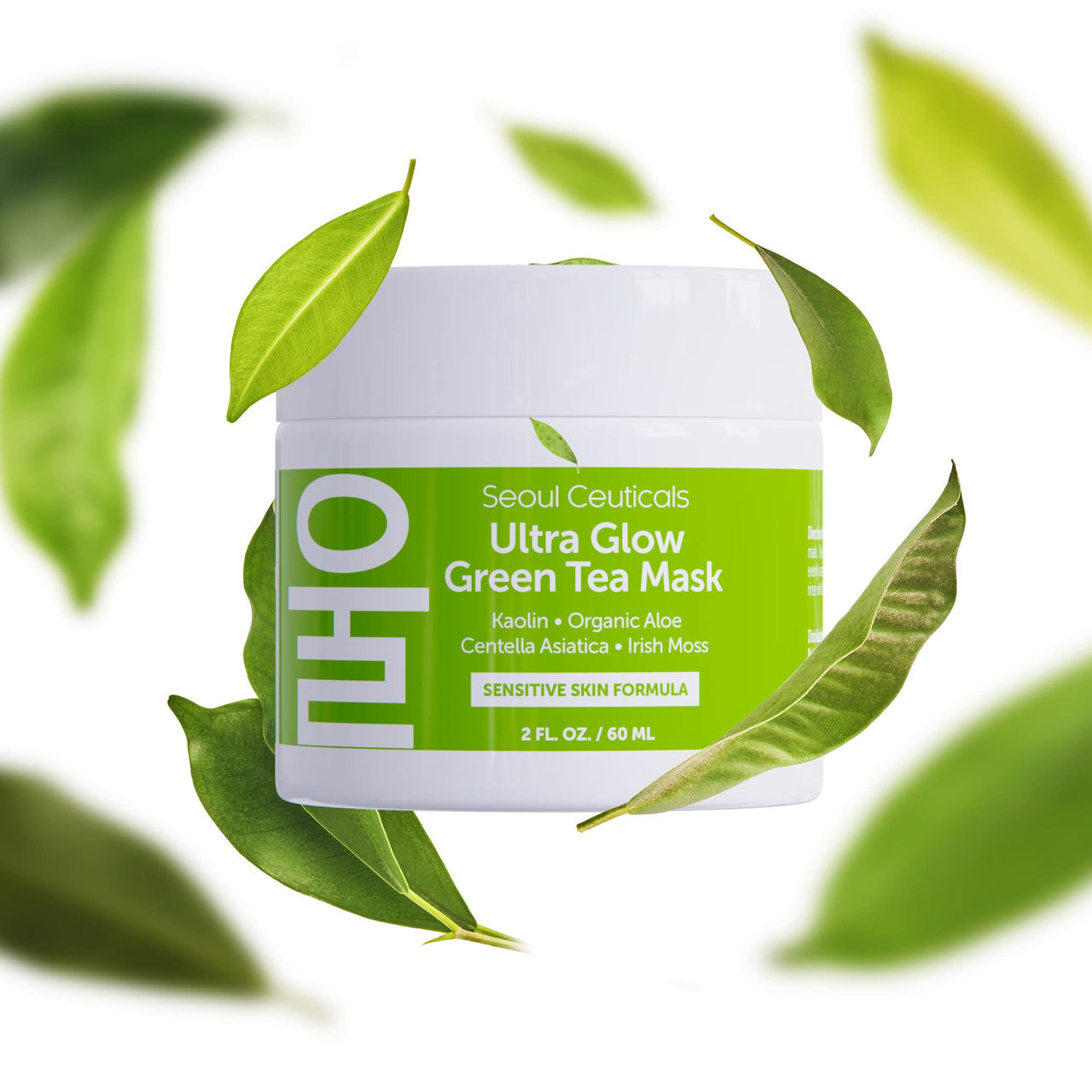 SeoulCeuticals Korean Skin Care Face Mask for Sensitive Skin - Korean Skincare Green Tea Wash Off Masks - K Beauty Face Masks - Aloe Vera Mask + Centella Asiatica Hydrating Facial Spa Mask 2oz