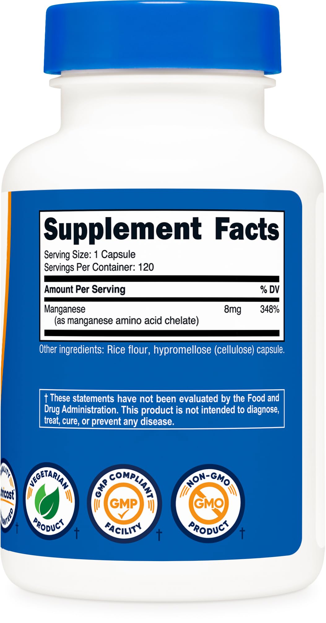 Nutricost Chelated Manganese Supplement 8mg, Amino Acid Chelate, 120 Capsules, 120 Servings - Gluten Free, Non-GMO and Vegetarian Friendly