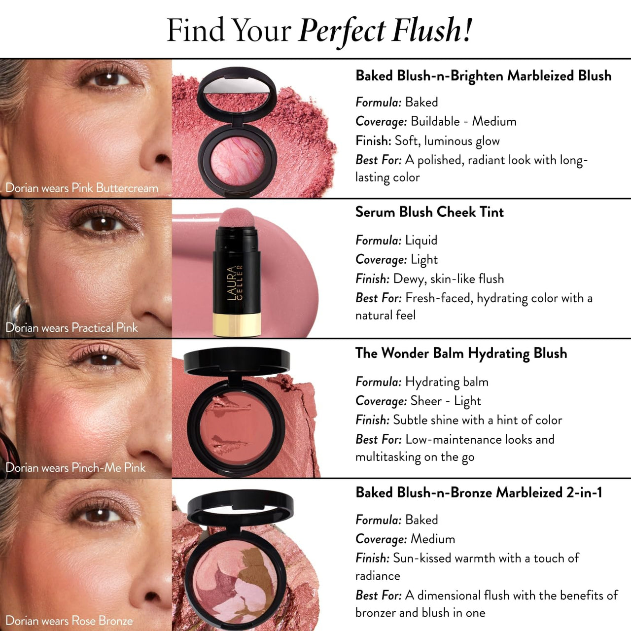 LAURA GELLER NEW YORK Baked Blush-n-Brighten Marbleized Blush for Cheeks - Sunlit Rose - Satin Finish - Buildable Color