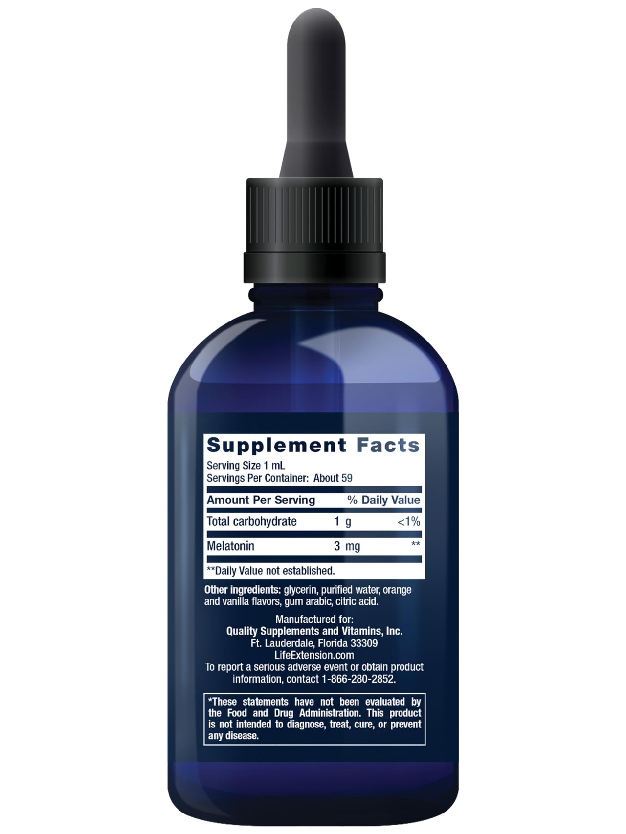 Life Extension Fast-Acting Liquid Melatonin (Citrus-Vanilla Flavor), 3 mg, Optimal Sleep Support, Healthy circadian Rhythms, Cellular Defense, Gluten-Free, Non-GMO, 2 fl oz