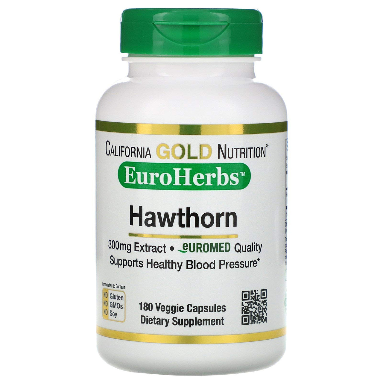 California Gold Nutrition Hawthorn Extract, EuroHerbs, European Quality, 300 mg, 180 Veggie Capsules