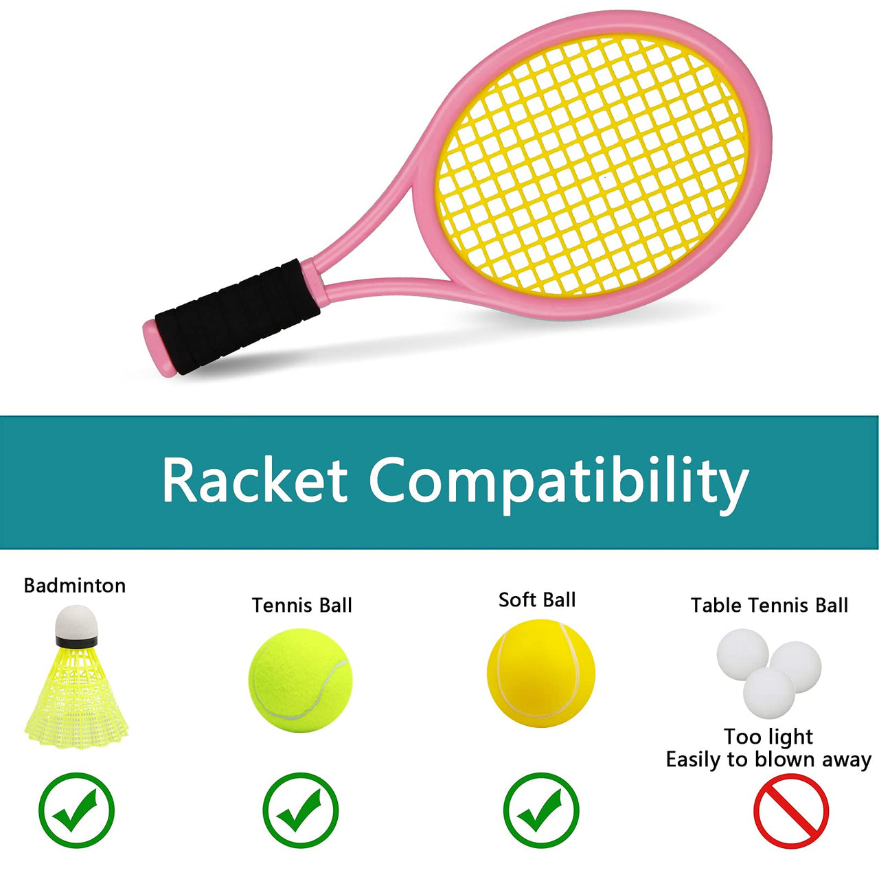 Crefotu Kid Tennis Racket Set for Toddler,Children,Sponge Handle, Includes 6 Badminton, 1 Tennis Ball, Bag and 2 Balls - Increase Children's Sports,Improve Tennis Skills