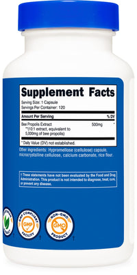 Thumbnail for Nutricost Bee Propolis 5,000mg Equivalent from 500mg of 10:1 Extract Per Serving, 120 Capsules for 120 Servings Per Bottle - Gluten Free and GMO Free, Vegetarian Dietary Supplement