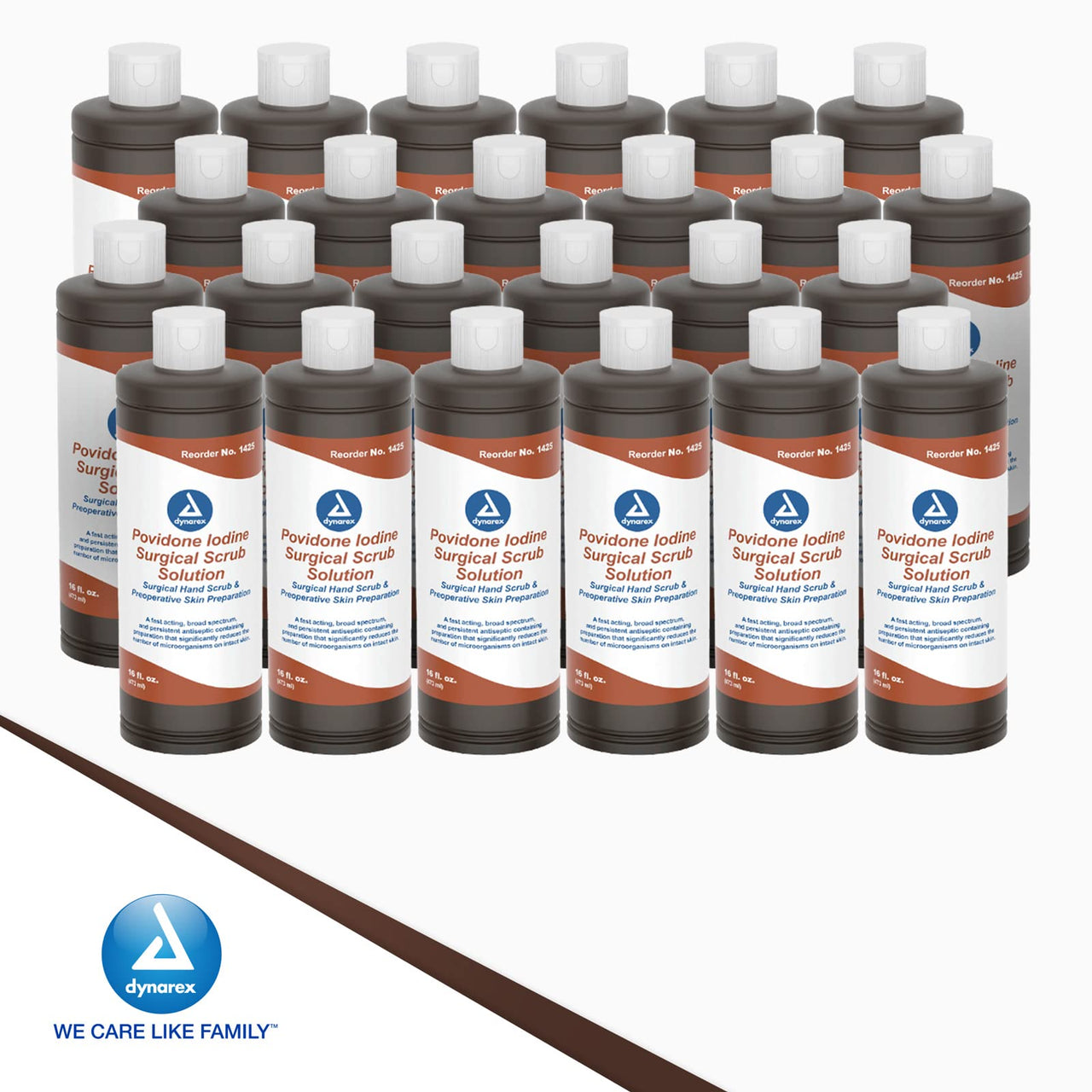 Dynarex Povidone-Iodine Scrub Solution, Antiseptic Solution for Skin and Mucosa, Ideal for Surgical Site Preparation, Contains Povidone Iodine 7.5%, 16 fl. oz., 24 Bottles